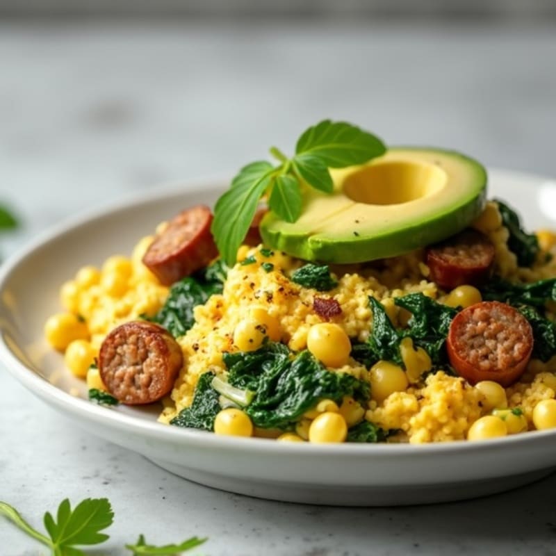 Egg White and Spinach Scramble with Turkey Sausage