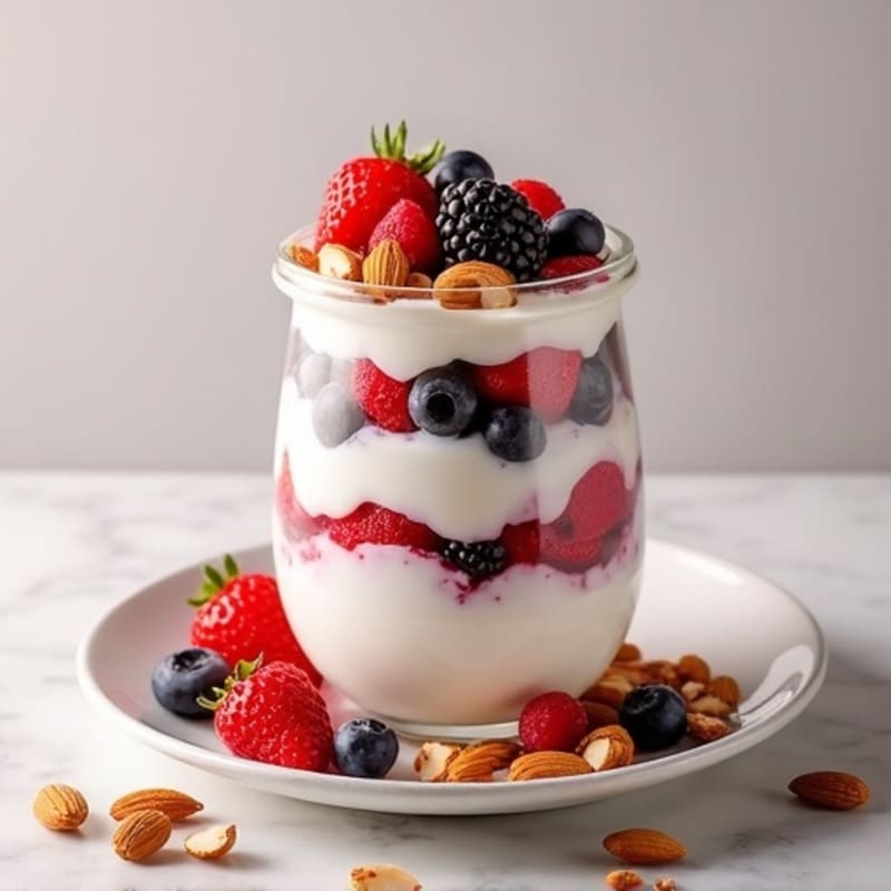 Greek Yogurt Protein Parfait with Mixed Berries and Almonds
