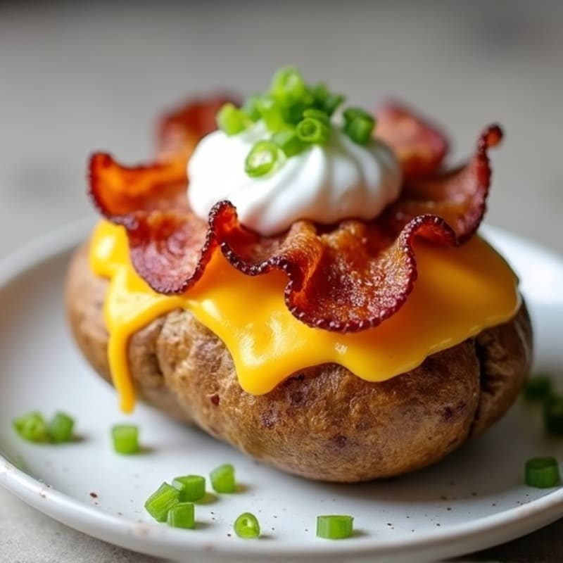 Baked Potatoes with Crispy Bacon and Creamy Cheesy Filling
