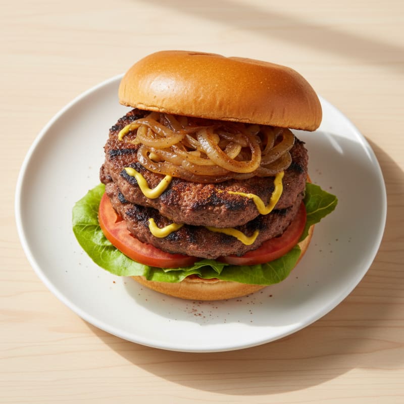 Smoky Grilled Beef Burger with Caramelized Onions