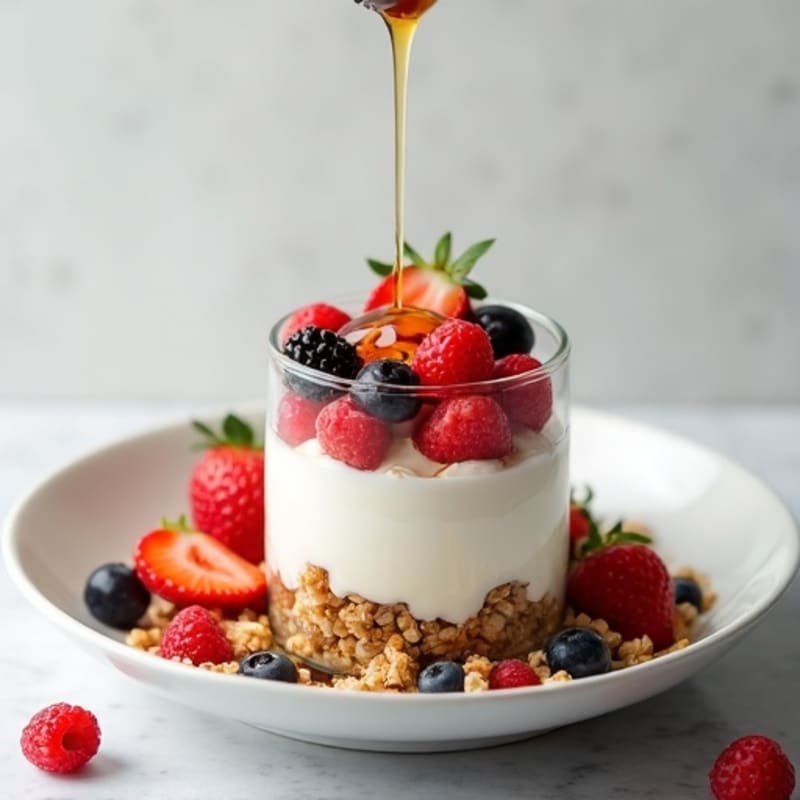 Greek Yogurt Parfait with Crunchy Almond Granola and Fresh Berries