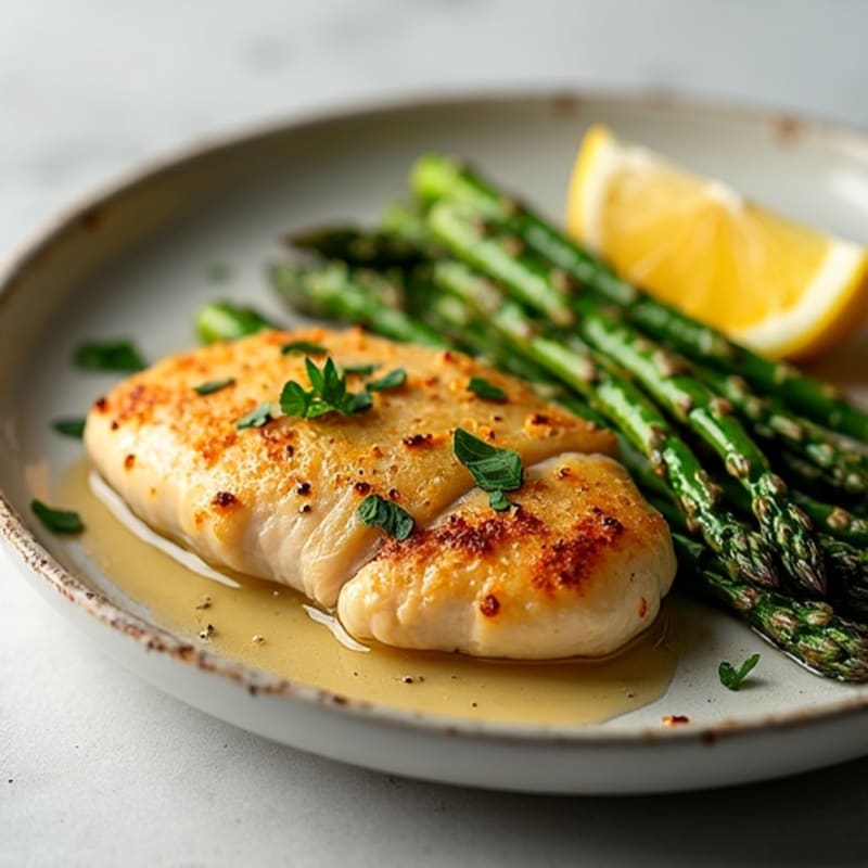 Lemon Garlic Pan-Seared Chicken with Roasted Asparagus