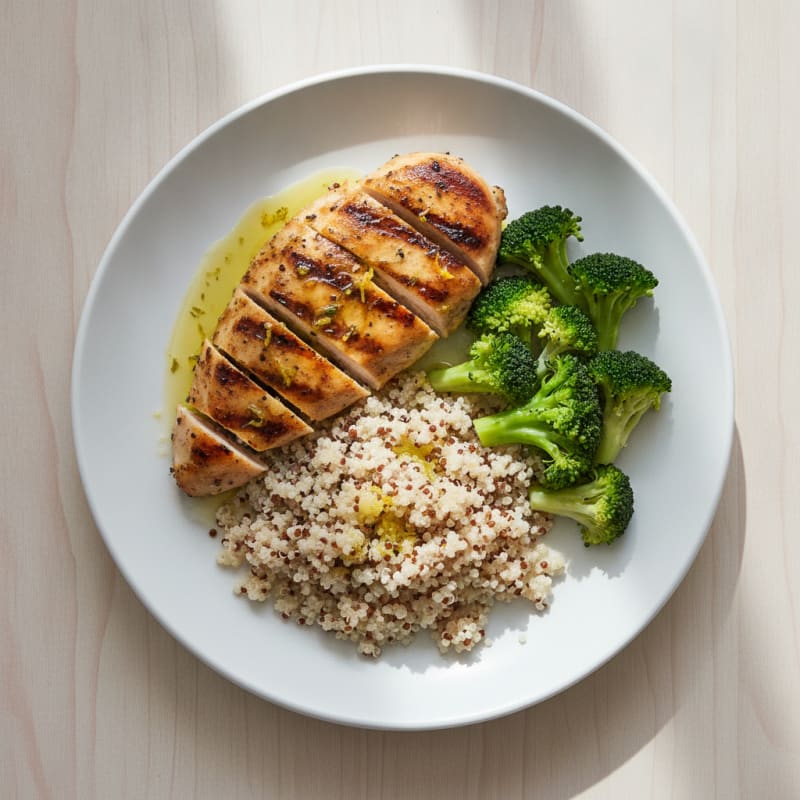 Grilled Chicken Breast with Quinoa and Steamed Broccoli