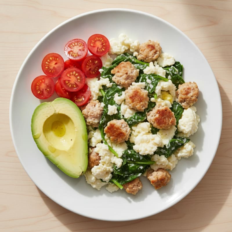 Egg White Scramble with Turkey Sausage and Spinach