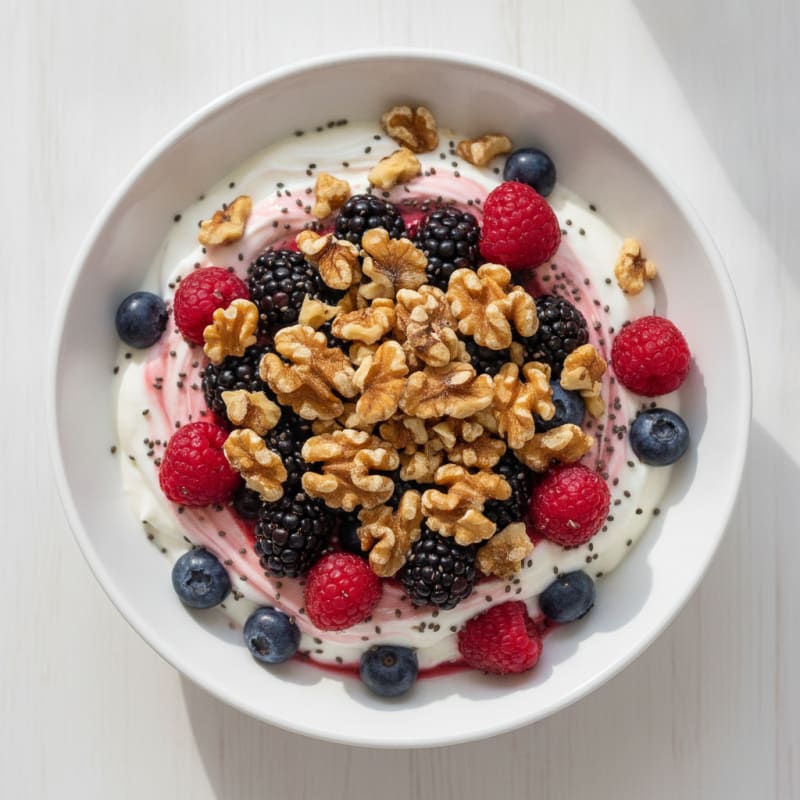 Greek Yogurt Protein Parfait with Mixed Berries and Chia Seeds