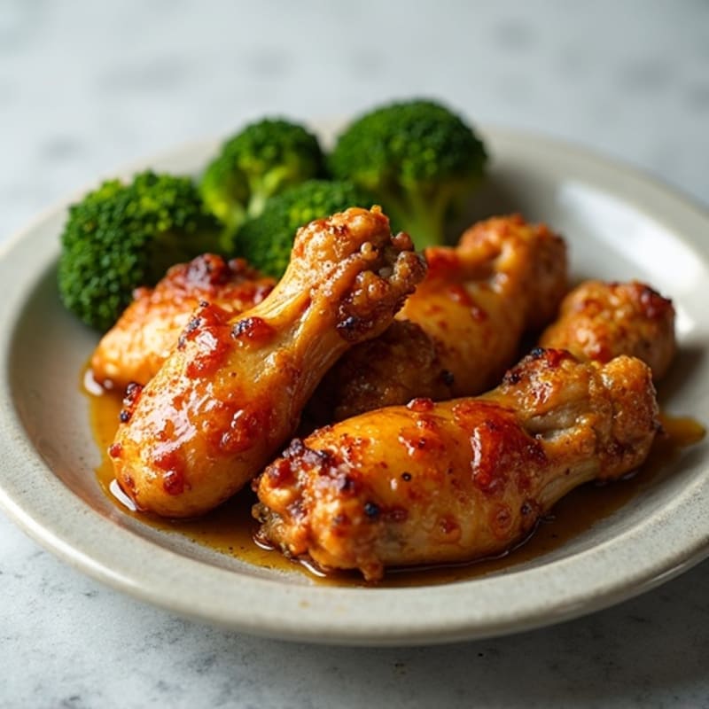 Crispy Honey Garlic Baked Chicken Wings with Roasted Broccoli