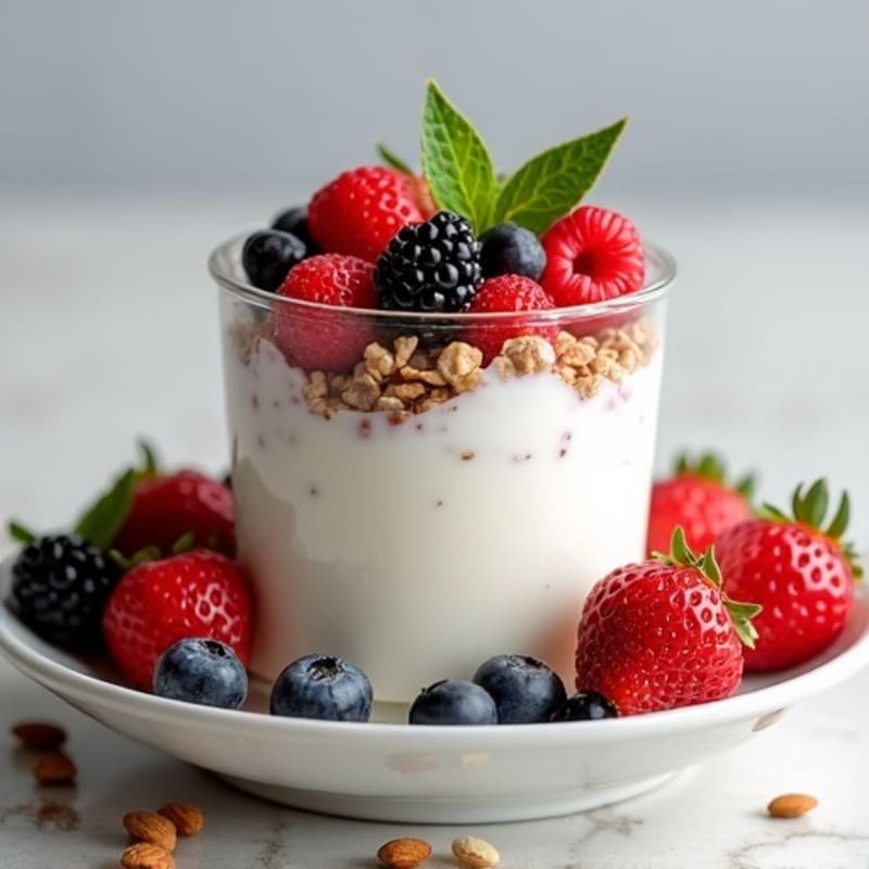 Greek Yogurt Protein Parfait with Mixed Berries and Almonds