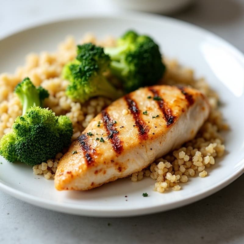 Grilled Chicken Breast with Quinoa and Steamed Broccoli