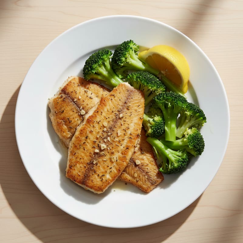 Seared Tilapia with Steamed Broccoli and Lemon