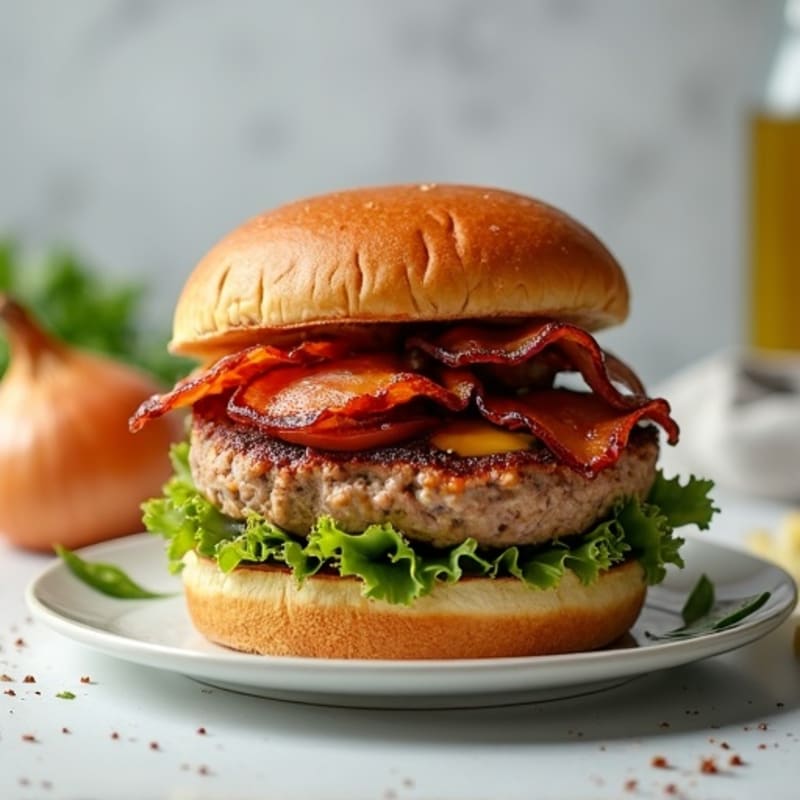 Lean Turkey-Bacon Burger with Caramelized Onions