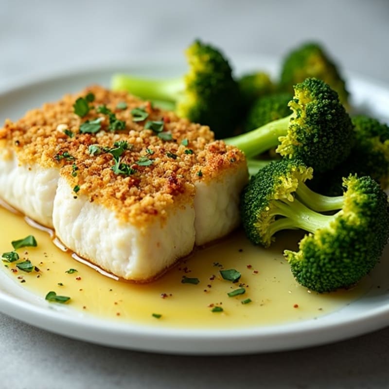 Baked Herb-Crusted Cod with Roasted Broccoli