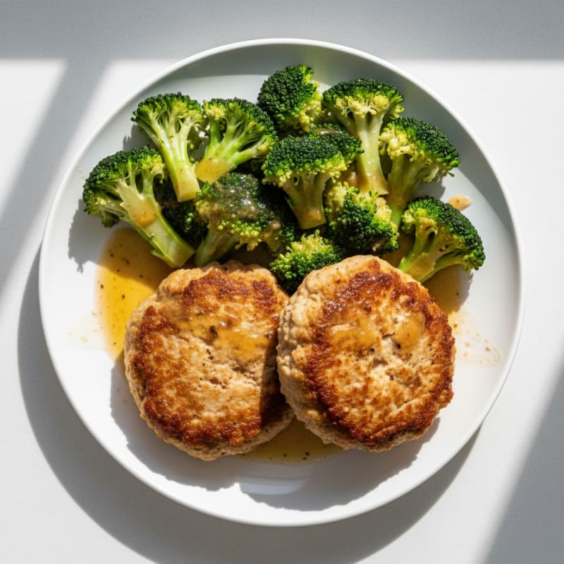 Seared Turkey Patties with Steamed Broccoli