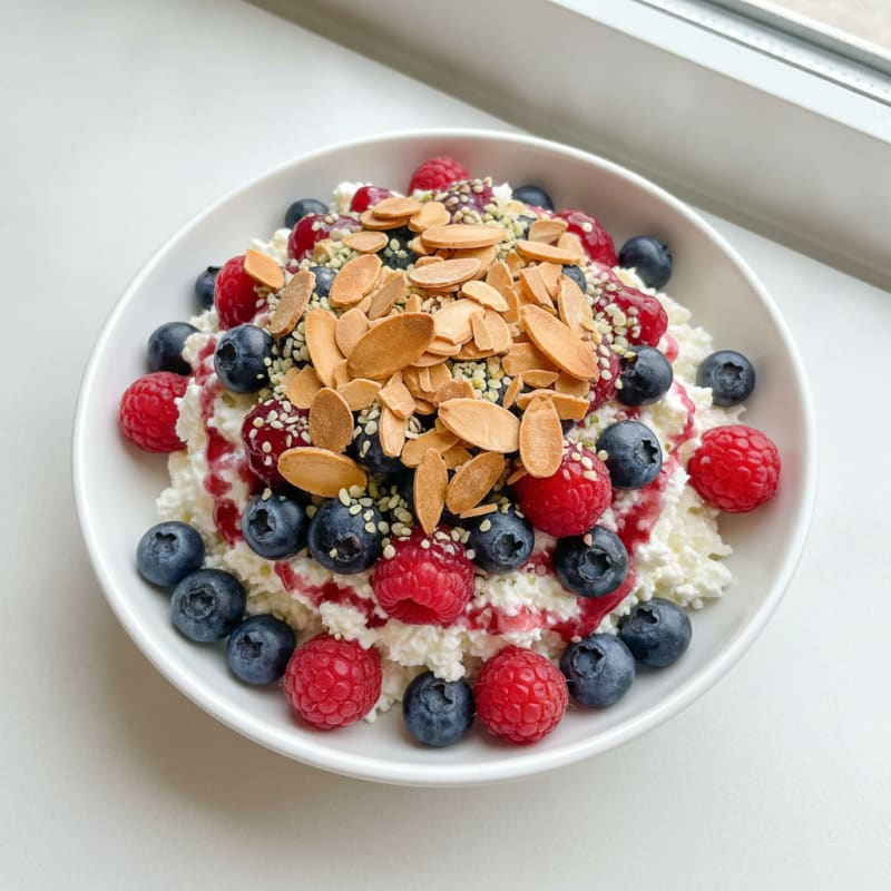Cottage Cheese and Berry Protein Parfait with Almonds