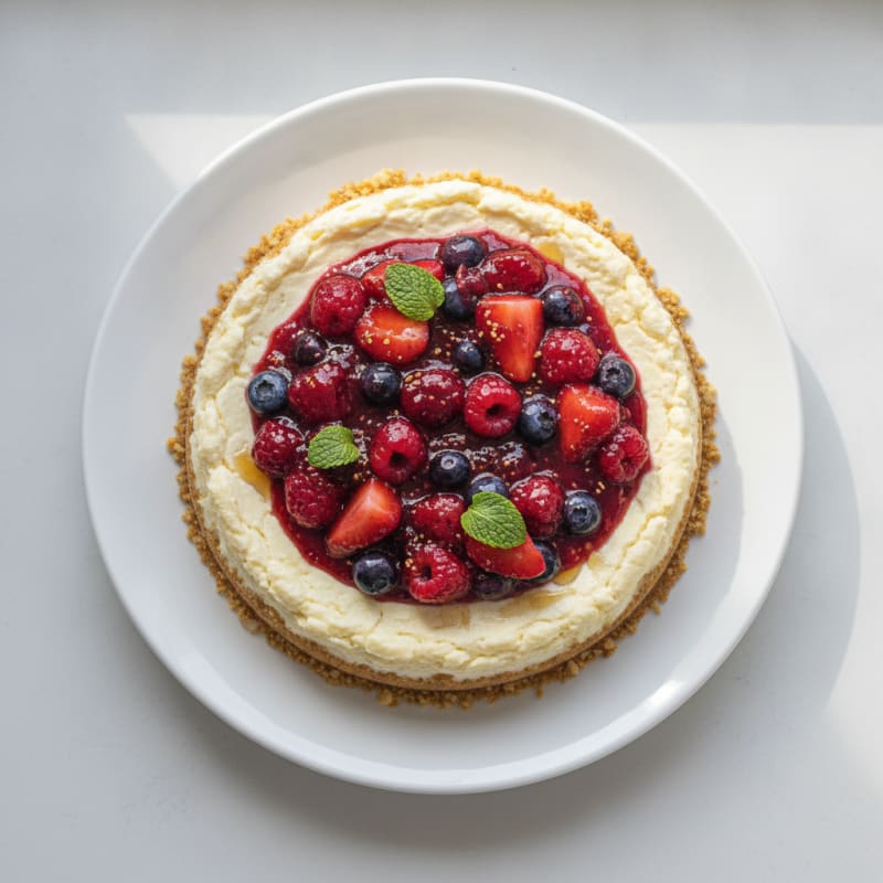 Creamy Greek Yogurt Protein Cheesecake with Mixed Berries