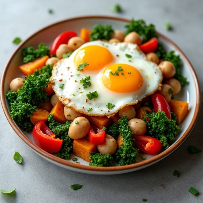 Crispy Sweet Potato and Kale Hash with Fried Eggs