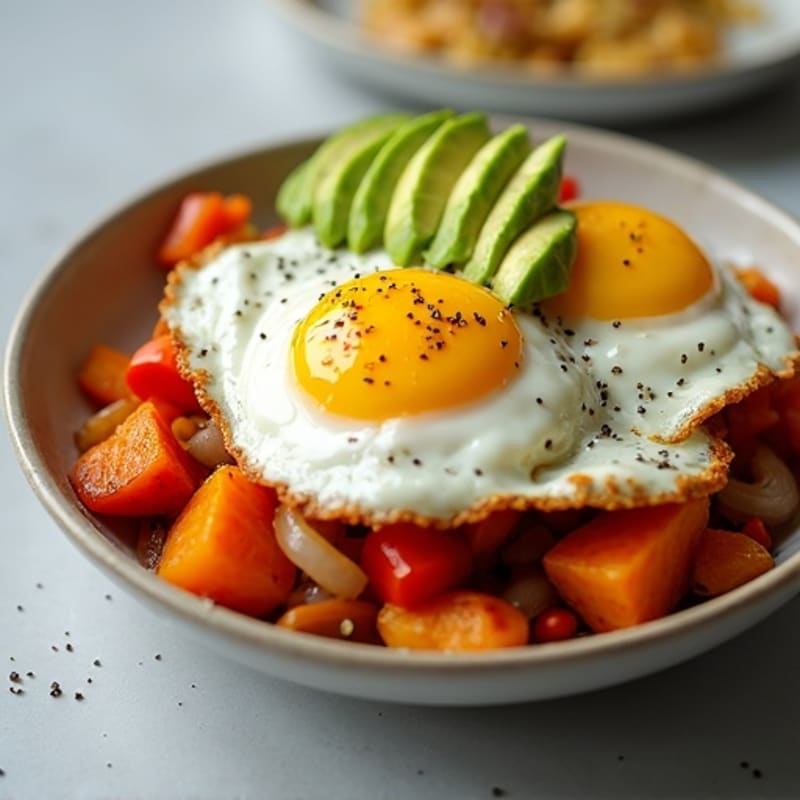 Sweet Potato Hash with Crispy Eggs and Avocado