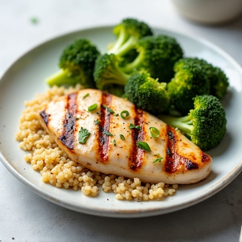 Grilled Chicken Breast with Quinoa and Roasted Broccoli