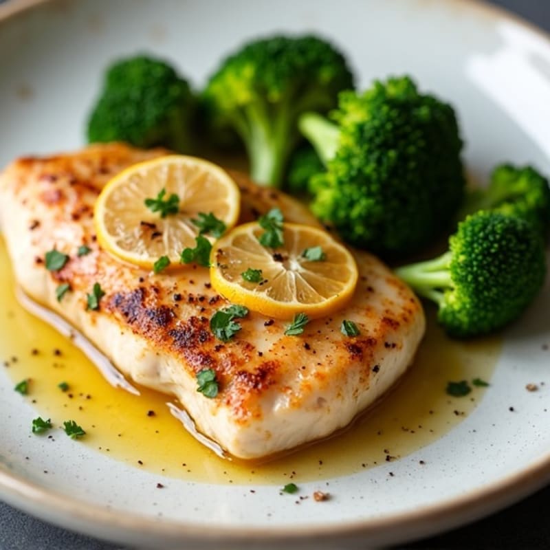 Lemon Garlic Pan-Seared Chicken with Roasted Broccoli