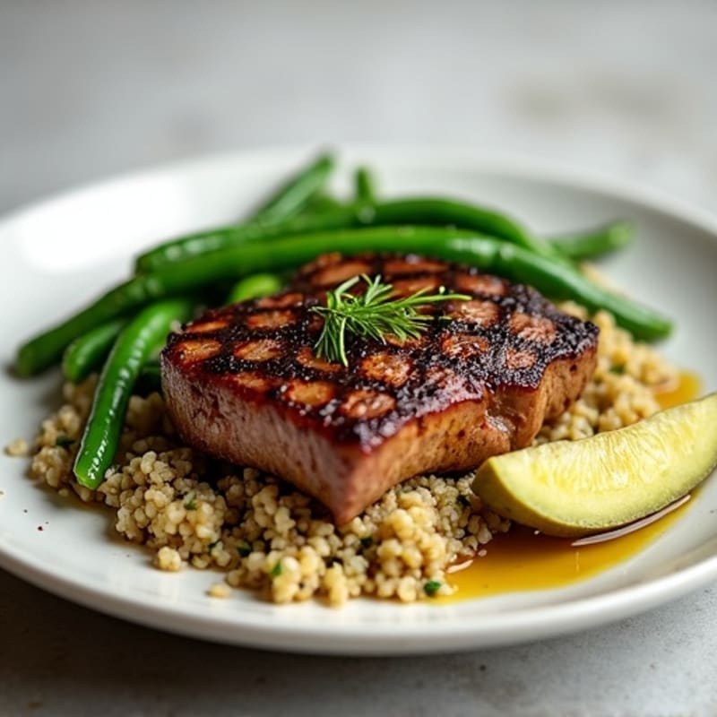 Seared Steak with Garlic Green Beans and Herb Quinoa
