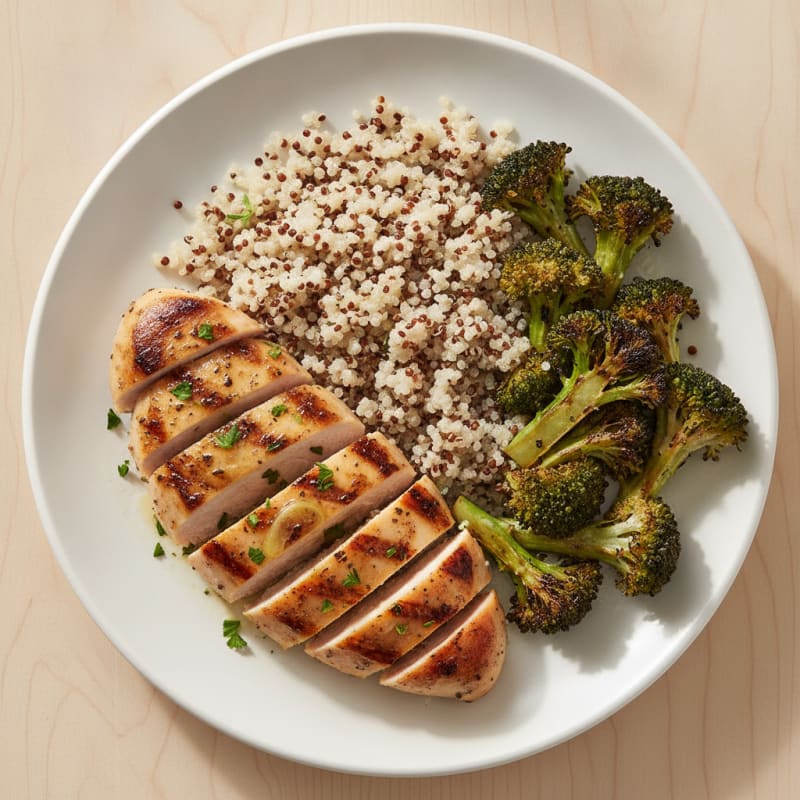 Grilled Chicken Breast with Quinoa and Roasted Broccoli