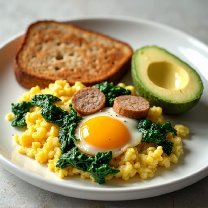 Egg White Spinach Scramble with Turkey Sausage