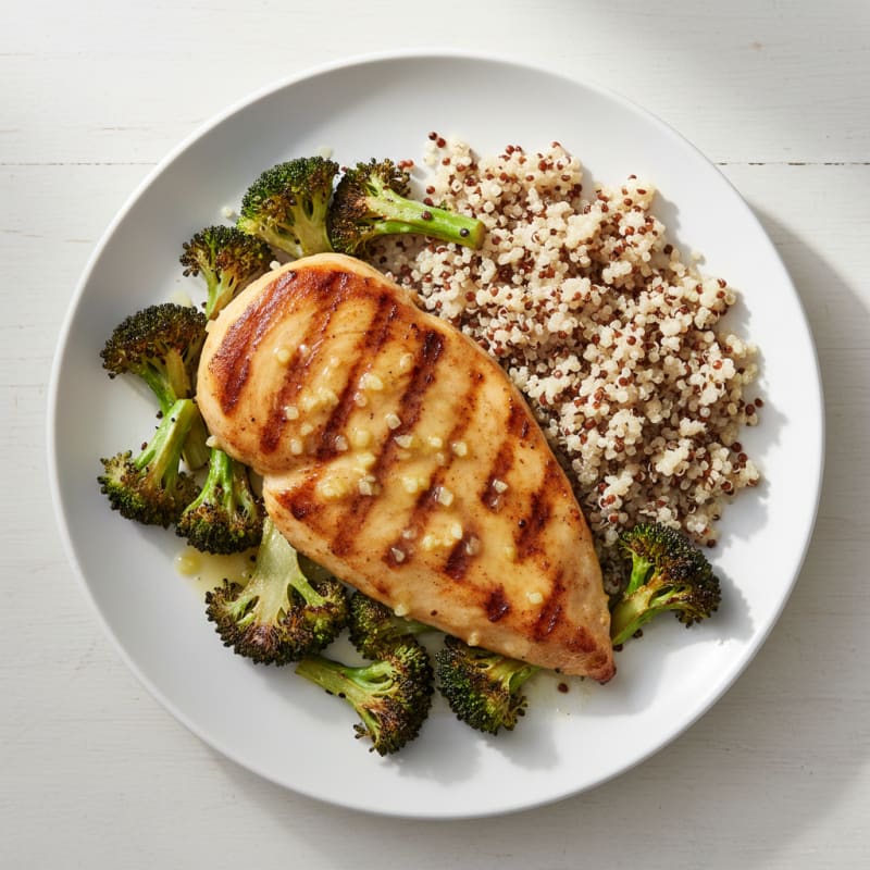 Grilled Lemon Garlic Chicken Breast with Quinoa and Roasted Broccoli