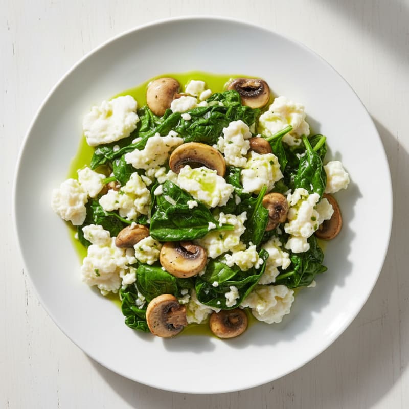 Egg White Spinach Scramble with Sautéed Mushrooms