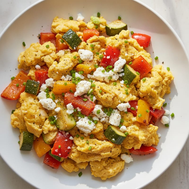 Hearty Scrambled Eggs with Roasted Vegetables