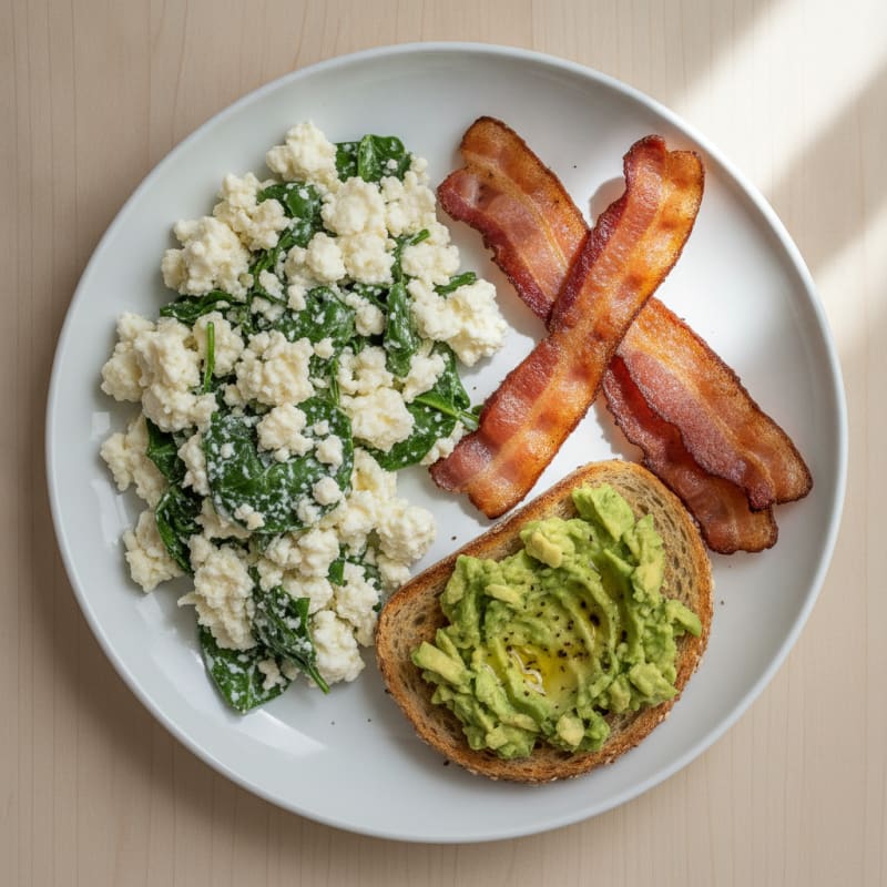 Egg White Scramble with Cottage Cheese and Turkey Bacon