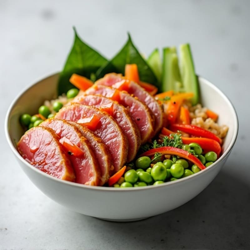 Fresh Tuna and Vegetable Rice Bowl with Sesame-Ginger Dressing