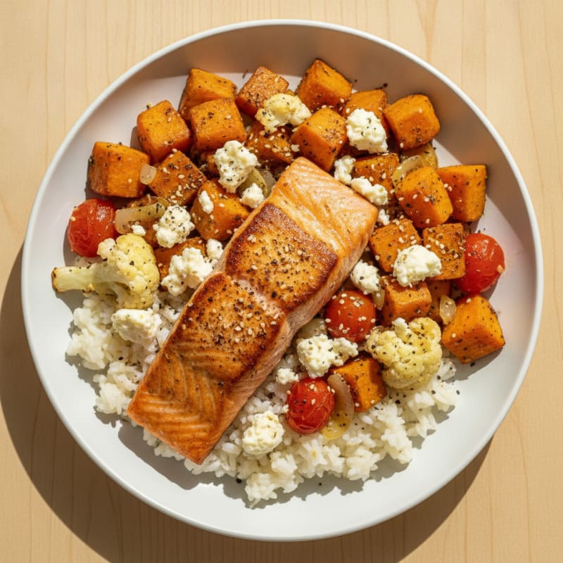 Pan-Seared Salmon with Roasted Sweet Potatoes