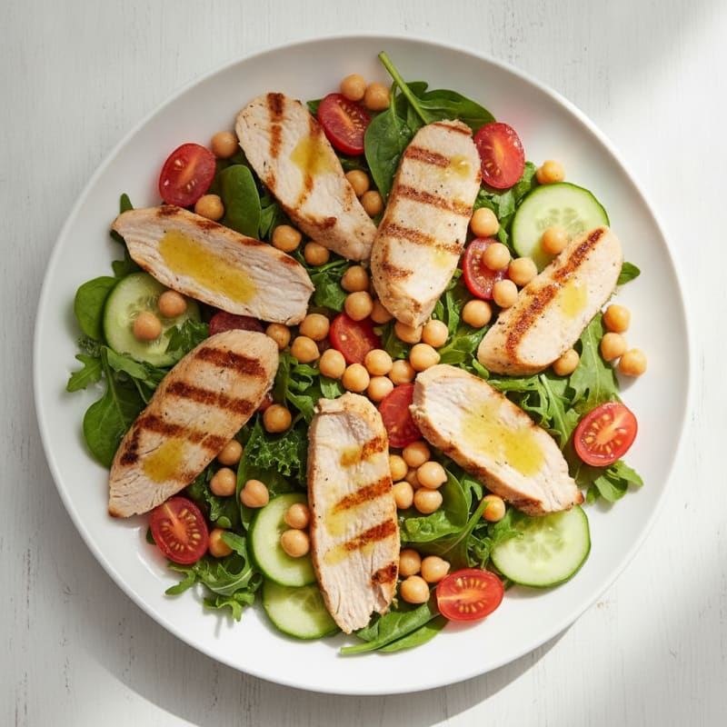 Grilled Turkey Breast Salad with Chickpeas and Cherry Tomatoes