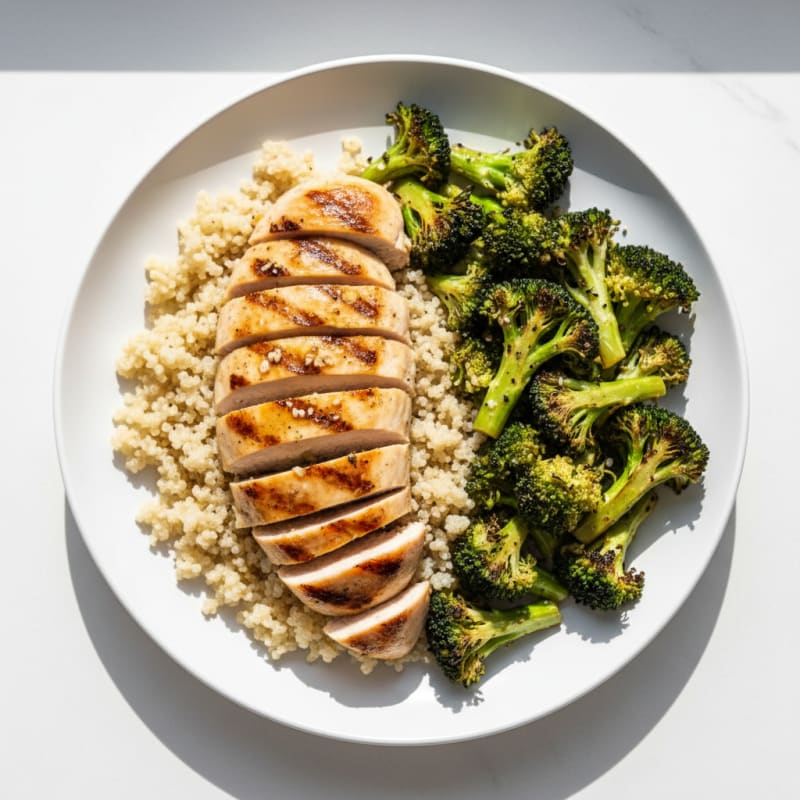 Grilled Chicken Breast with Quinoa and Roasted Broccoli