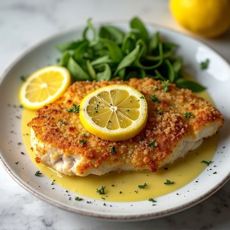 Herb-Crusted Pan Seared Chicken with Lemon Garlic Sauce