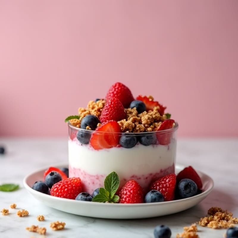 Greek Yogurt Parfait with Mixed Berries and Crunchy Almond Granola