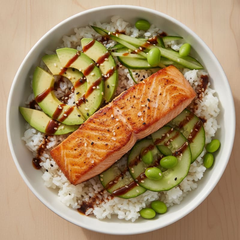 Sushi Rice Bowl with Salmon and Avocado
