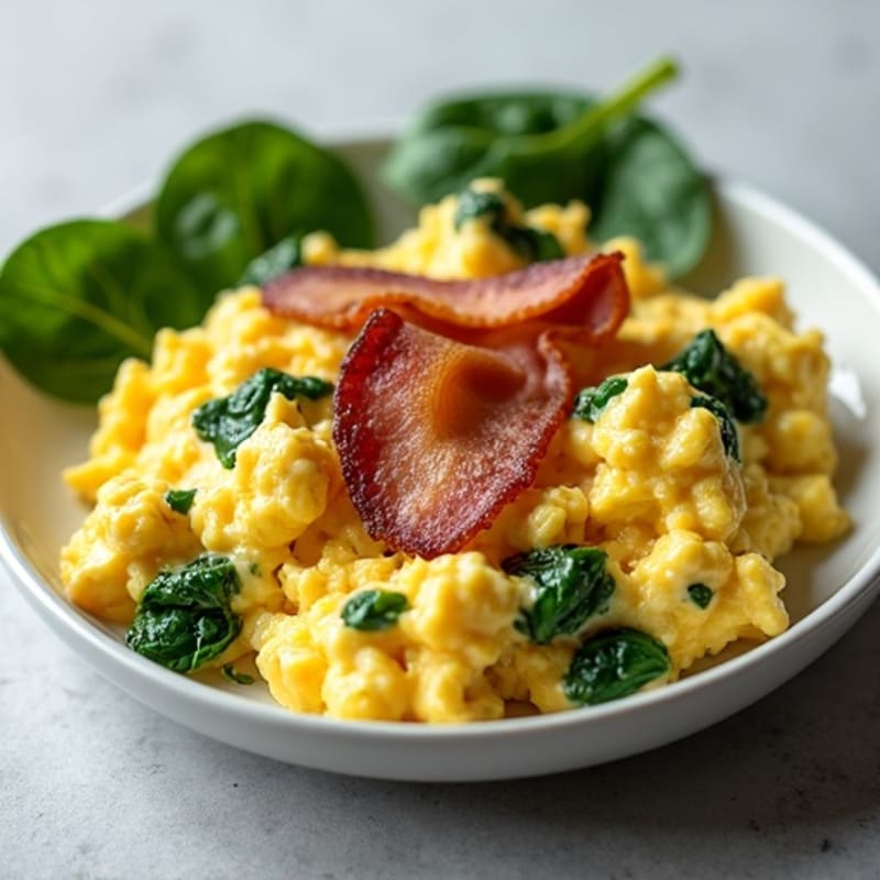 Cottage Cheese Egg Scramble with Spinach and Turkey Bacon