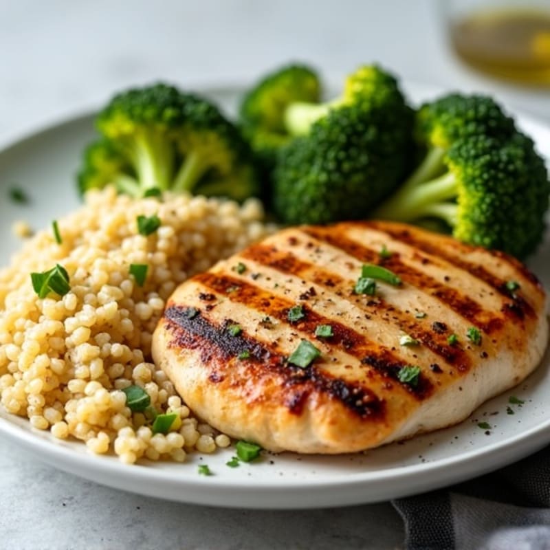 Grilled Chicken Breast with Quinoa and Roasted Broccoli