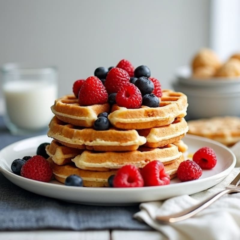 Healthy Fluffy Oatmeal Waffles with Fresh Berries