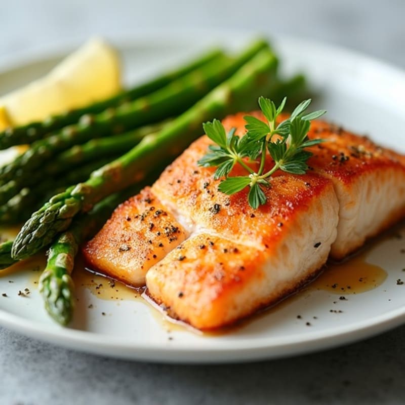 Crispy Pan-Seared Salmon with Garlic Butter Asparagus