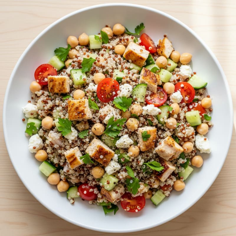 Mediterranean Quinoa Salad with Chickpeas and Chicken