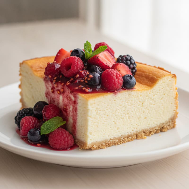 Greek Yogurt Protein Cheesecake with Mixed Berries