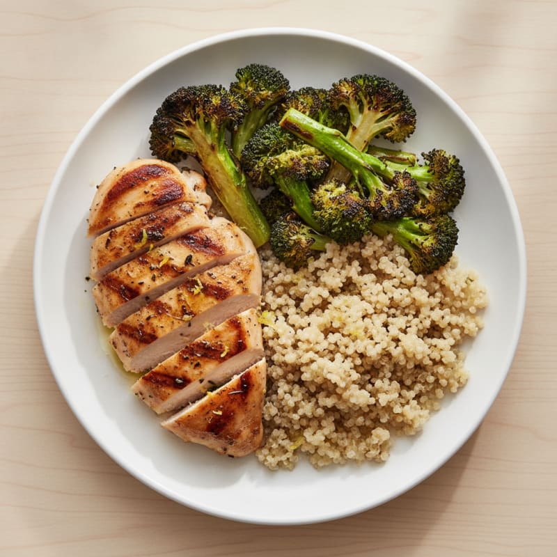 Grilled Chicken Breast with Quinoa and Roasted Broccoli