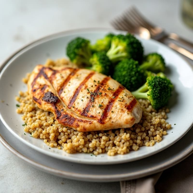 Grilled Chicken Breast with Quinoa and Roasted Broccoli