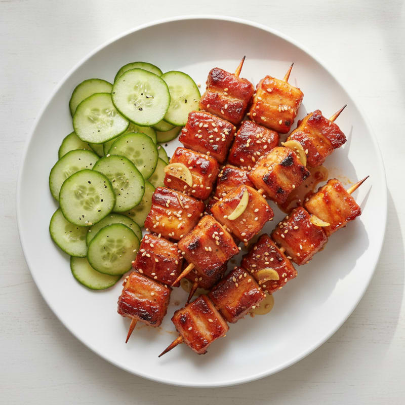Spicy Gochujang Pork Belly Skewers