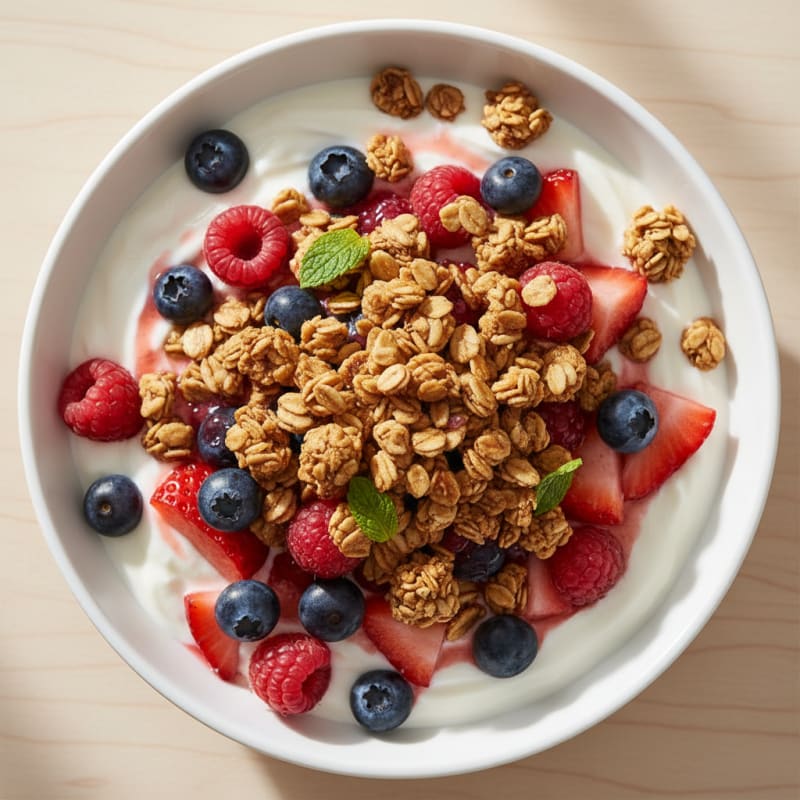Creamy Greek Yogurt Parfait with Mixed Berries and Protein Granola