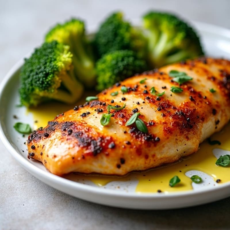 Crispy Garlic-Herb Pan-Seared Chicken with Roasted Broccoli