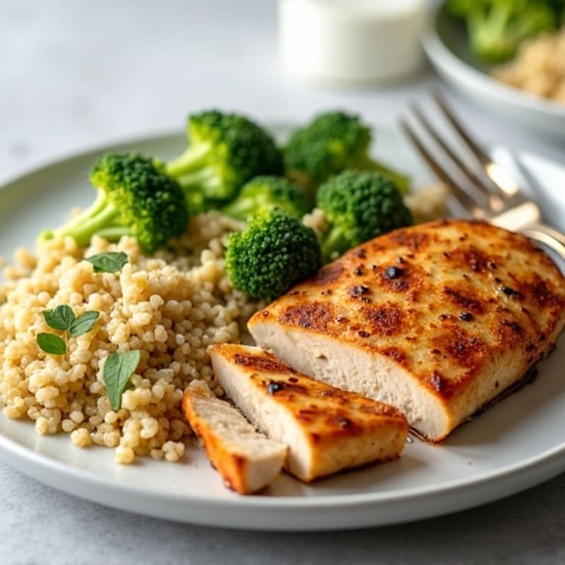 Grilled Chicken Breast with Quinoa and Crunchy Broccoli Slaw