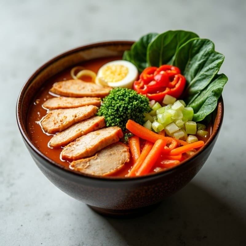 Spicy Sriracha Chicken Ramen with Fresh Vegetables