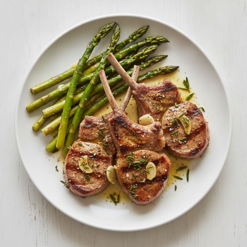 Herb-Marinated Lamb Chops with Roasted Asparagus